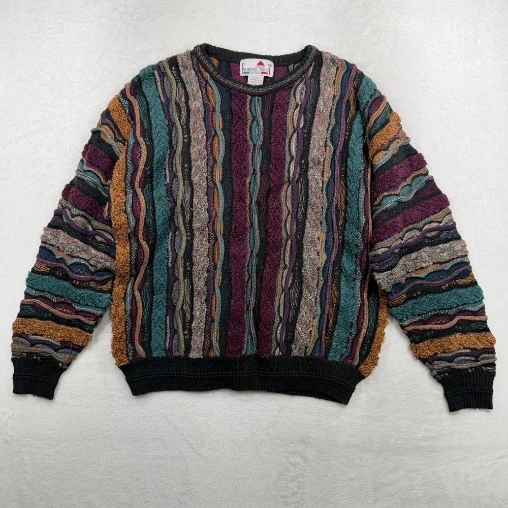 Florence Tricot Large Sweater 3D Textured Knit Multi-Color Retro 90s Coogi-Style